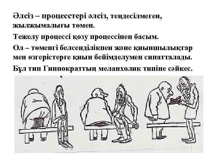 Әлсіз – процесстері әлсіз, теңдесілмеген, жылжымалығы төмен. Тежелу процессі қозу процессінен басым. Ол –