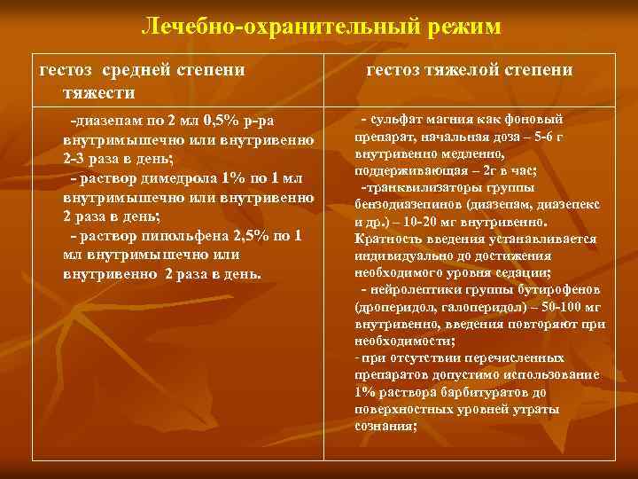 Лечебно охранительный режим гестоз средней степени тяжести диазепам по 2 мл 0, 5% р