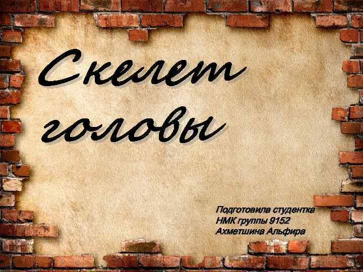 Скелет головы Подготовила студентка НМК группы 9152 Ахметшина Альфира 
