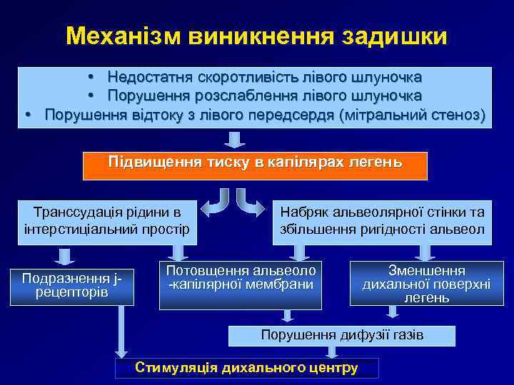 Механізм виникнення задишки • Недостатня скоротливість лівого шлуночка • Порушення розслаблення лівого шлуночка •