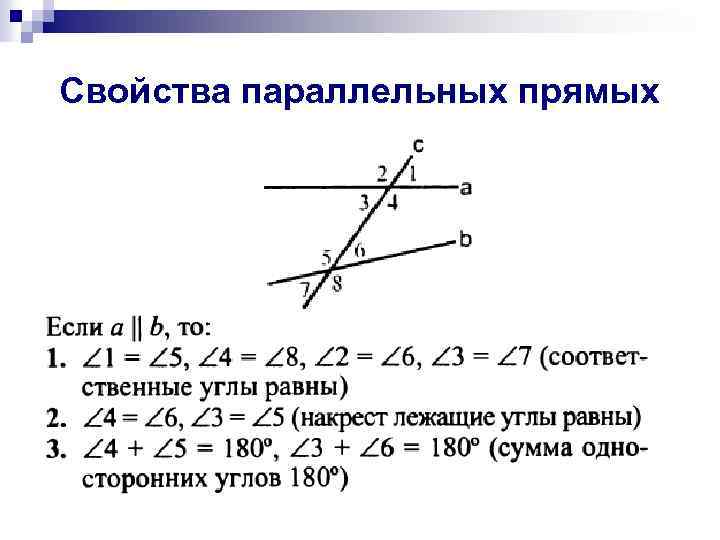 Параллельные прямые свойства