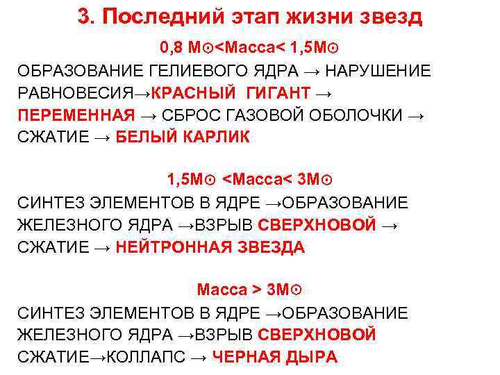 3. Последний этап жизни звезд 0, 8 M⊙<Масса< 1, 5 M⊙ ОБРАЗОВАНИЕ ГЕЛИЕВОГО ЯДРА