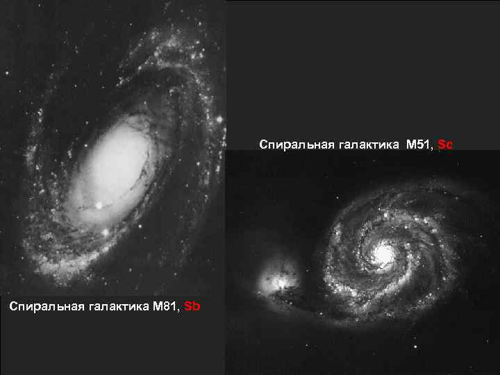 Спиральная галактика М 51, Sc Спиральная галактика М 81, Sb 