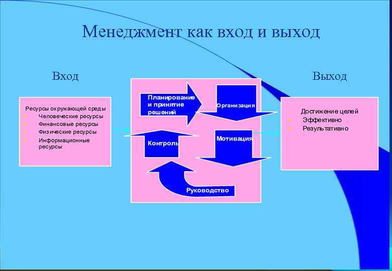 Менеджмент как вход и выход Выход 