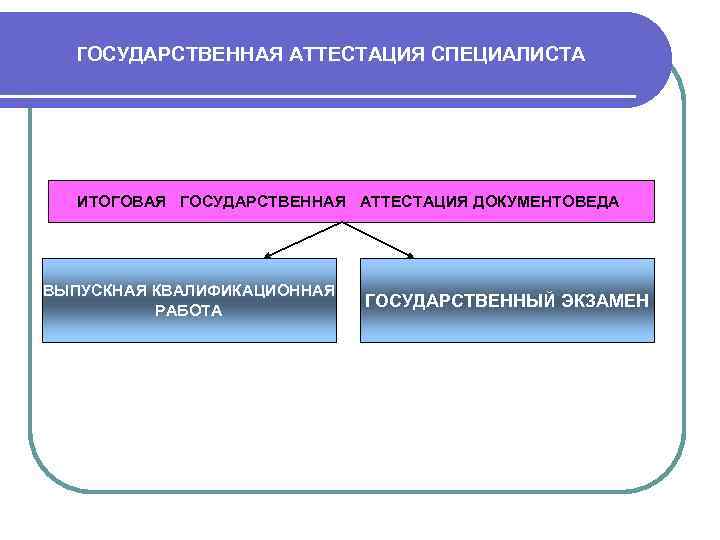 ГОСУДАРСТВЕННАЯ АТТЕСТАЦИЯ СПЕЦИАЛИСТА ИТОГОВАЯ ГОСУДАРСТВЕННАЯ АТТЕСТАЦИЯ ДОКУМЕНТОВЕДА ВЫПУСКНАЯ КВАЛИФИКАЦИОННАЯ РАБОТА ГОСУДАРСТВЕННЫЙ ЭКЗАМЕН 