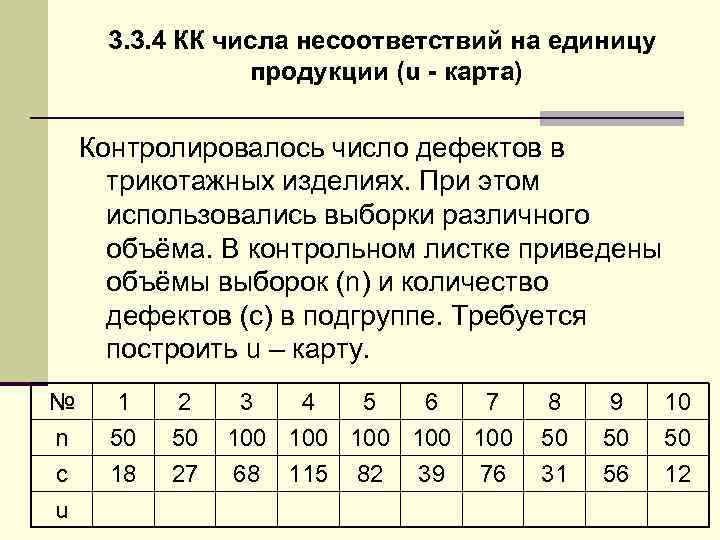 3. 3. 4 КК числа несоответствий на единицу продукции (u - карта) Контролировалось число