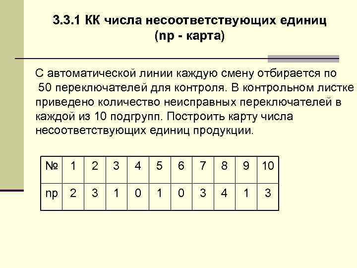 3. 3. 1 КК числа несоответствующих единиц (np - карта) С автоматической линии каждую