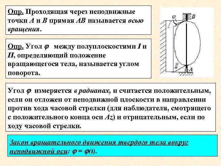 Опр. Проходящая через неподвижные точки А и В прямая АВ называется осью вращения. Опр.