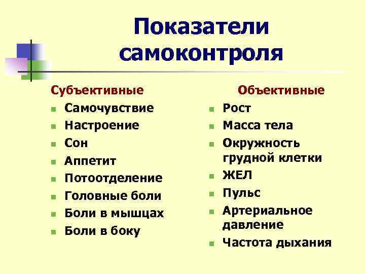 Что относится к субъективным показателям состояния здоровья