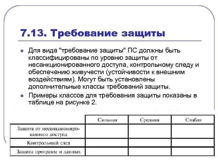 7. 13. Требование защиты l l l Для вида 