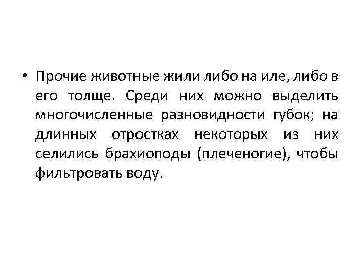  • Прочие животные жили либо на иле, либо в его толще. Среди них