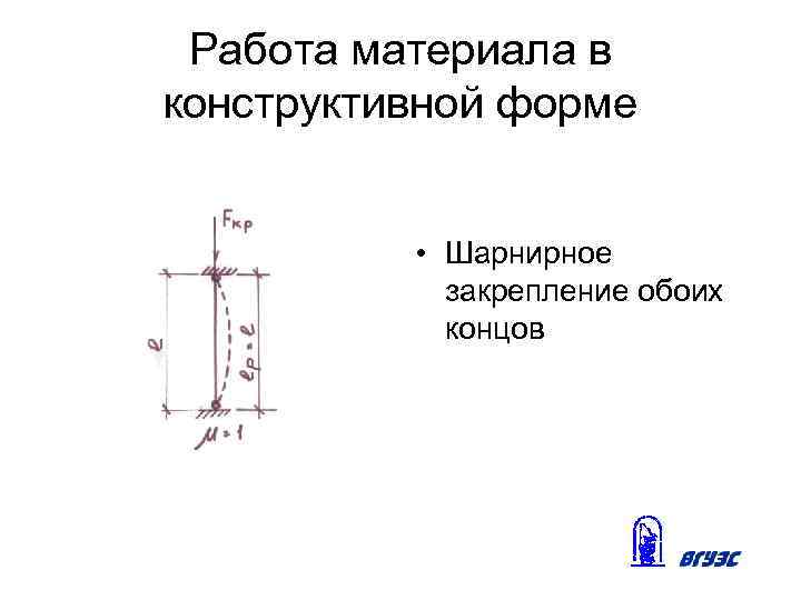 Работа материала в конструктивной форме • Шарнирное закрепление обоих концов 
