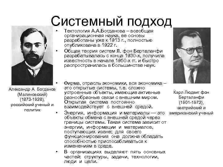 Системный подход • • • Александр А. Богданов (Малиновский) (1873 -1928), российский ученый и