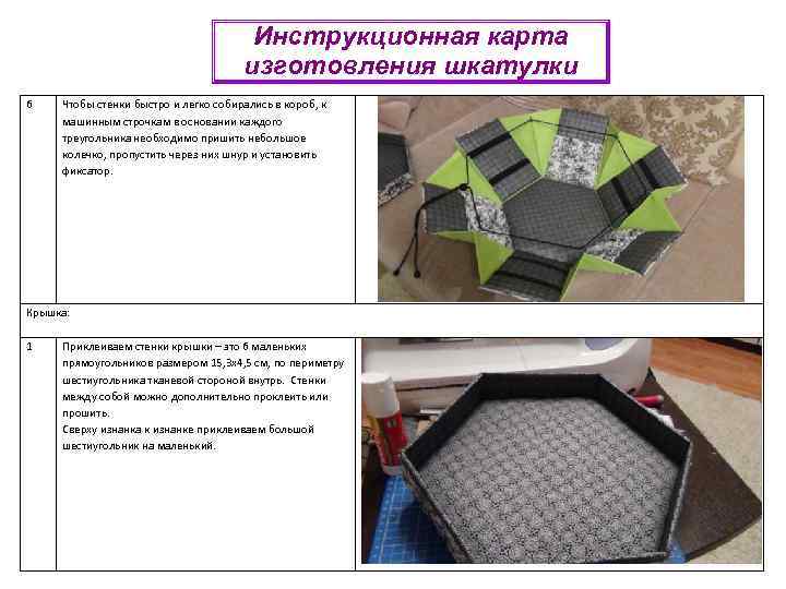 Инструкционная карта изготовления шкатулки 6 Чтобы стенки быстро и легко собирались в короб, к