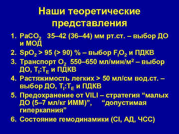 Наши теоретические представления 1. Pa. CO 2 35– 42 (36– 44) мм рт. ст.