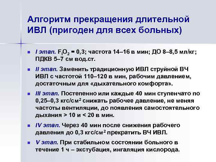 Алгоритм прекращения длительной ИВЛ (пригоден для всех больных) n I этап. FIO 2 =
