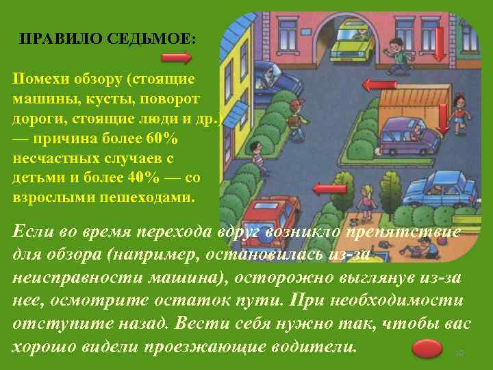 ПРАВИЛО СЕДЬМОЕ: Помехи обзору (стоящие машины, кусты, поворот дороги, стоящие люди и др. )