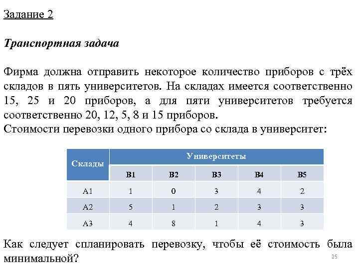 Задание 2 Транспортная задача Фирма должна отправить некоторое количество приборов с трёх складов в