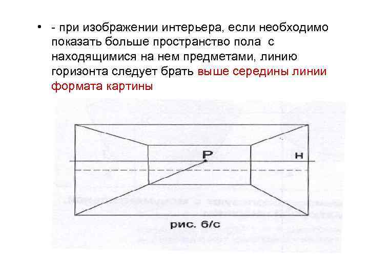  • - при изображении интерьера, если необходимо показать больше пространство пола с находящимися