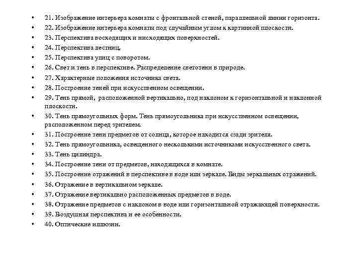  • • • • • 21. Изображение интерьера комнаты с фронтальной стеной, параллельной