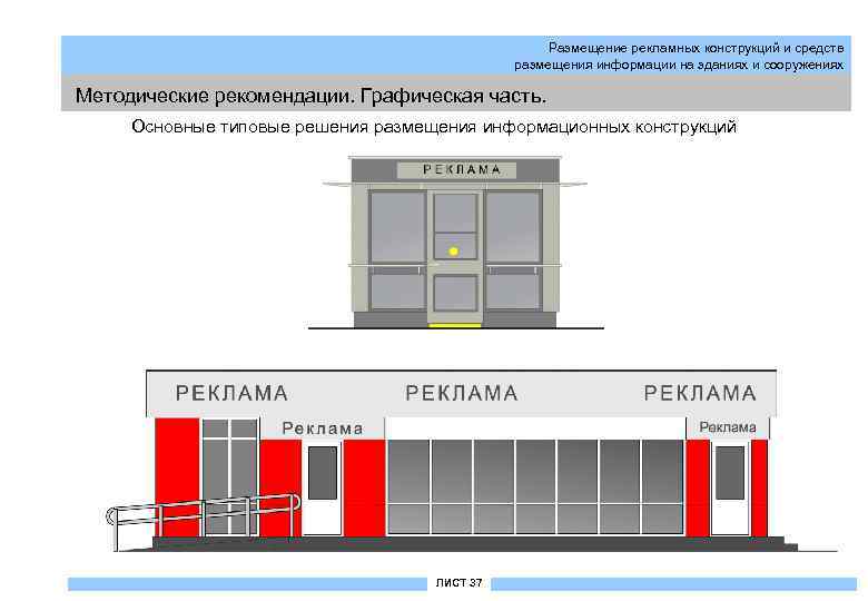 Размещение рекламных конструкций и средств размещения информации на зданиях и сооружениях Методические рекомендации. Графическая