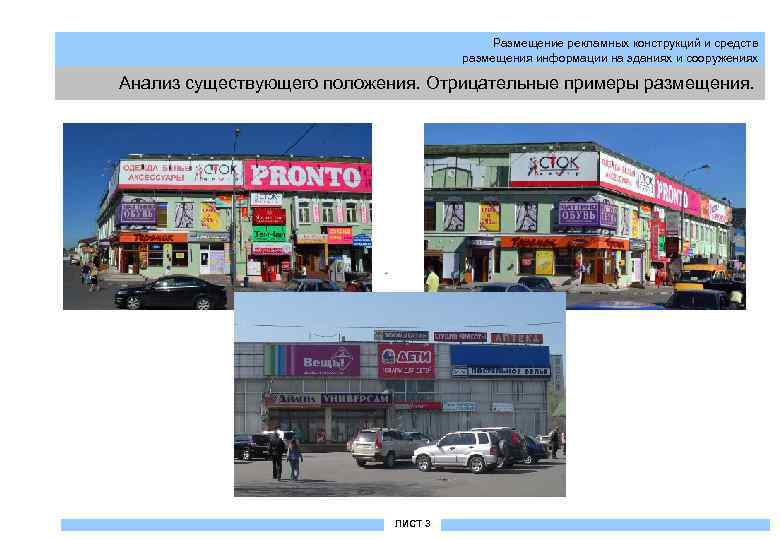 Размещение рекламных конструкций и средств размещения информации на зданиях и сооружениях Анализ существующего положения.