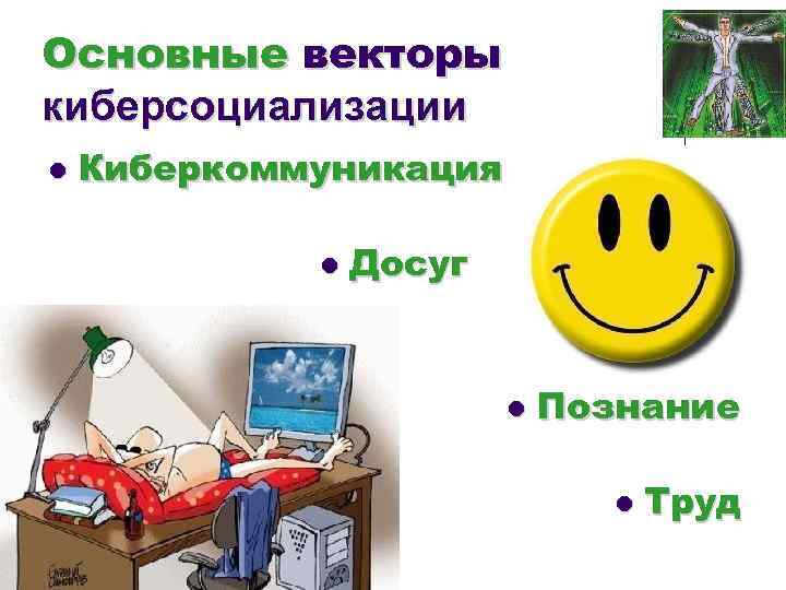 Основные векторы киберсоциализации l Киберкоммуникация l Досуг l Познание l Труд 