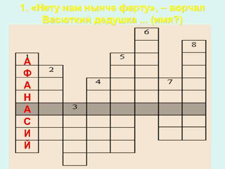 1. «Нету нам нынче фарту» , – ворчал Васюткин дедушка. . . (имя? )
