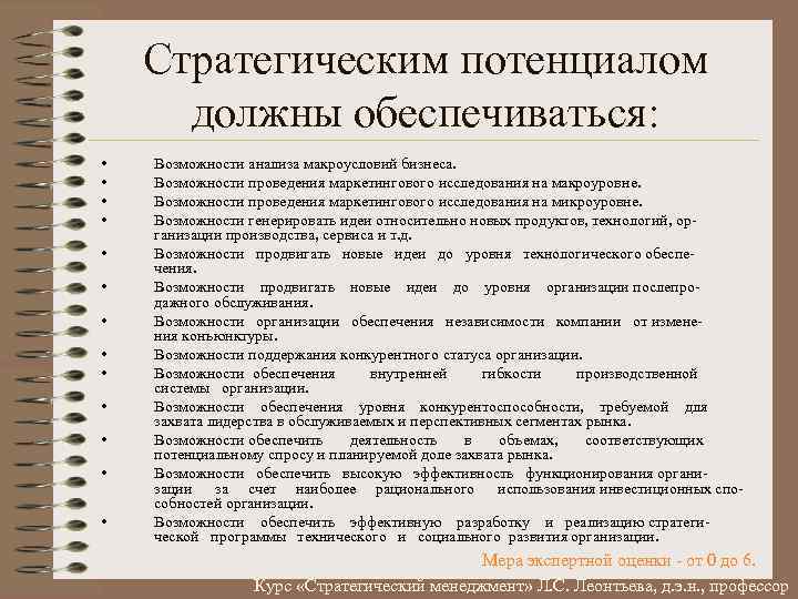 Стратегическим потенциалом должны обеспечиваться: • • • • Возможности анализа макроусловий бизнеса. Возможности проведения