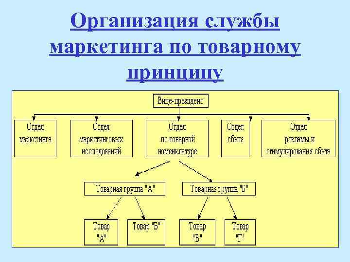 Организация службы маркетинга по товарному принципу 
