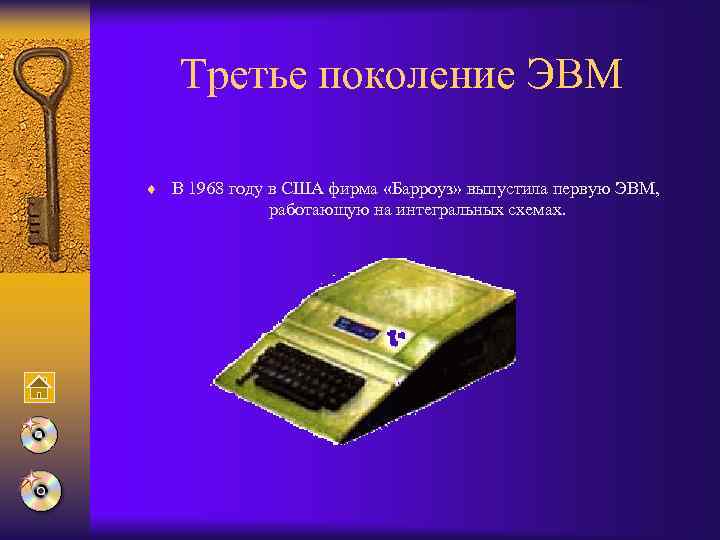 Третье поколение ЭВМ ¨ В 1968 году в США фирма «Барроуз» выпустила первую ЭВМ,