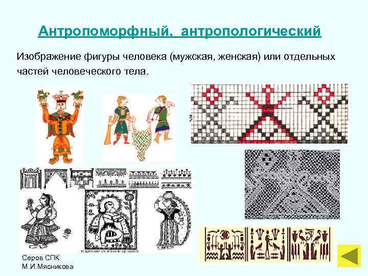 Антропоморфный, антропологический Изображение фигуры человека (мужская, женская) или отдельных частей человеческого тела. Серов СПК