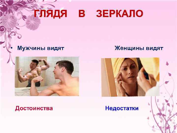 ГЛЯДЯ • Мужчины видят В ЗЕРКАЛО Женщины видят 