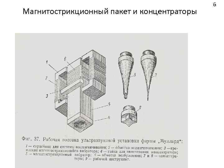 Магнитострикционный пакет и концентраторы 6 