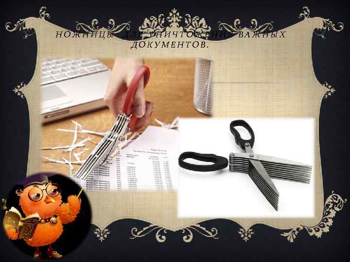 НОЖНИЦЫ ДЛЯ УНИЧТОЖЕНИЯ ВАЖНЫХ ДОКУМЕНТОВ. 