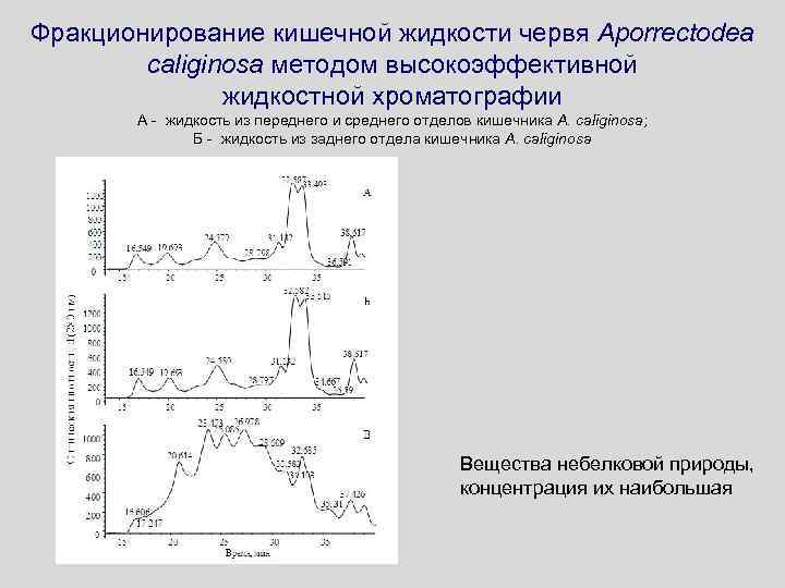 Фракционирование кишечной жидкости червя Aporrectodea caliginosa методом высокоэффективной жидкостной хроматографии А - жидкость из