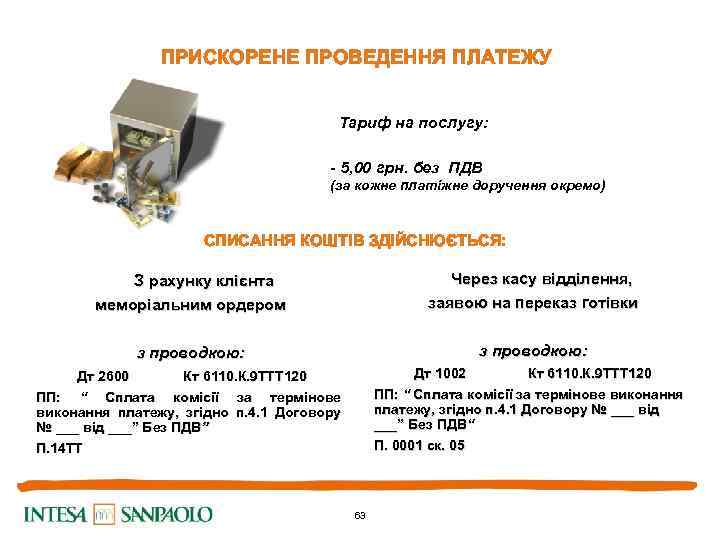 ПРИСКОРЕНЕ ПРОВЕДЕННЯ ПЛАТЕЖУ Тариф на послугу: - 5, 00 грн. без ПДВ (за кожне