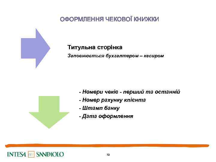 ОФОРМЛЕННЯ ЧЕКОВОЇ КНИЖКИ Титульна сторінка Заповнюється бухгалтером – касиром - Номери чеків - перший
