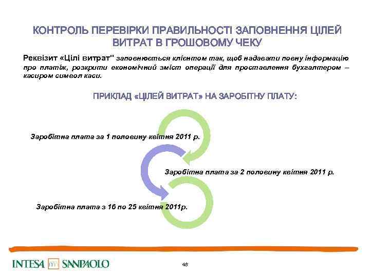 КОНТРОЛЬ ПЕРЕВІРКИ ПРАВИЛЬНОСТІ ЗАПОВНЕННЯ ЦІЛЕЙ ВИТРАТ В ГРОШОВОМУ ЧЕКУ Реквізит «Цілі витрат" заповнюється клієнтом