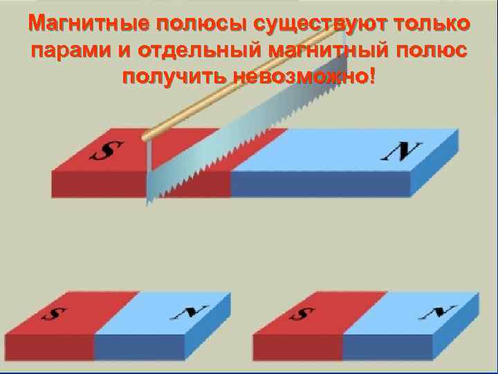 Магнитные полюсы существуют только парами и отдельный магнитный полюс получить невозможно! 