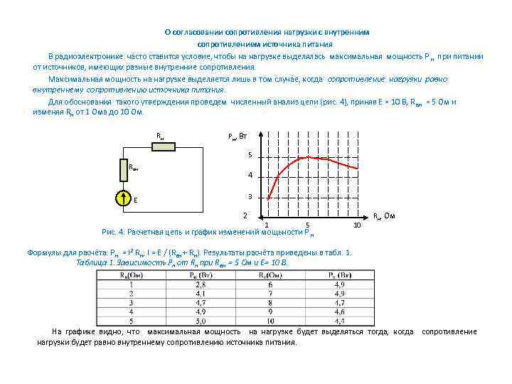  О согласовании сопротивления нагрузки с внутренним сопротивлением источника питания В радиоэлектронике часто ставится