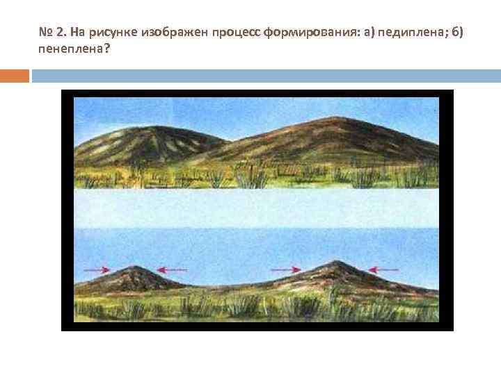 № 2. На рисунке изображен процесс формирования: а) педиплена; б) пенеплена? 