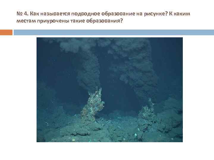 № 4. Как называется подводное образование на рисунке? К каким местам приурочены такие образования?