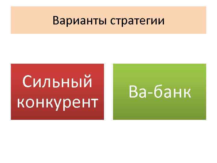 Варианты стратегии Сильный конкурент Ва-банк 