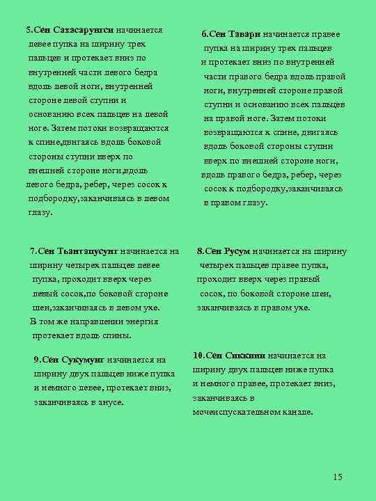 5. Сен Сахасарунгси начинается левее пупка на ширину трех пальцев и протекает вниз по