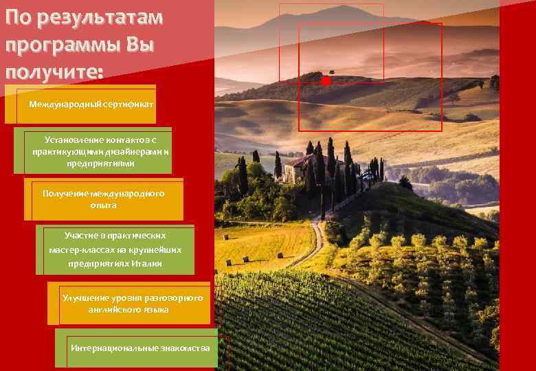По результатам программы Вы получите: Международный сертификат Установление контактов с практикующими дизайнерами и предприятиями
