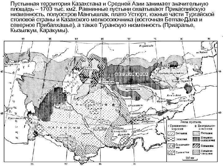 Пустынная территория Казахстана и Средней Азии занимает значительную площадь – 1703 тыс. км 2.