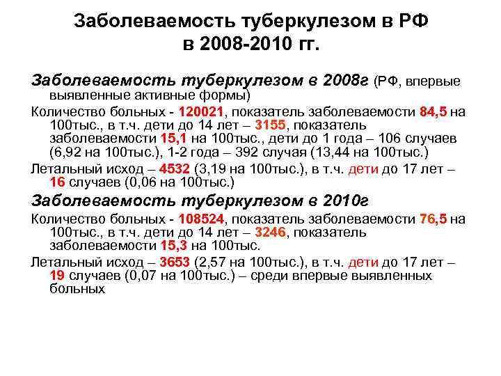 Заболеваемость туберкулезом в РФ в 2008 -2010 гг. Заболеваемость туберкулезом в 2008 г (РФ,