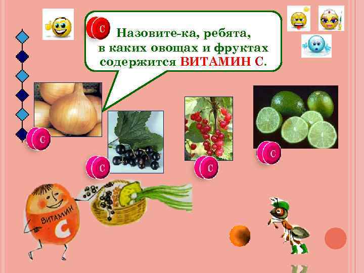 Назовите-ка, ребята, в каких овощах и фруктах содержится ВИТАМИН С. 