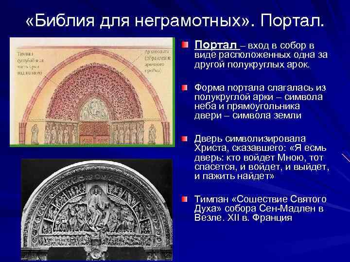  «Библия для неграмотных» . Портал – вход в собор в виде расположенных одна